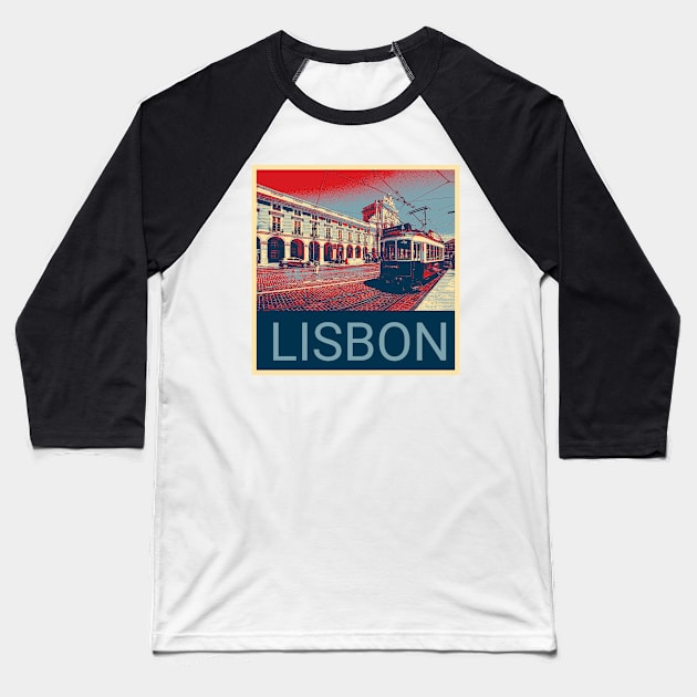 Lisbon in Shepard Fairey style design Baseball T-Shirt by Montanescu